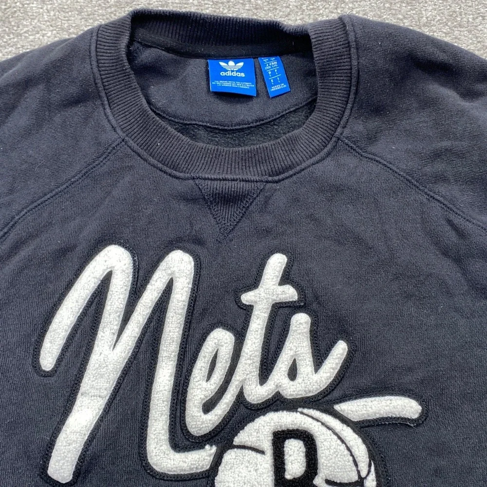 Adidas Brooklyn Nets Crewneck Sweatshirt Black White Athletic‎ Apparel Mens L